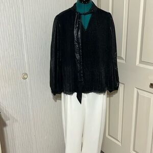 Nanette Lepore Black Shimmer Pleated Long Sleeve Blouse (235T)